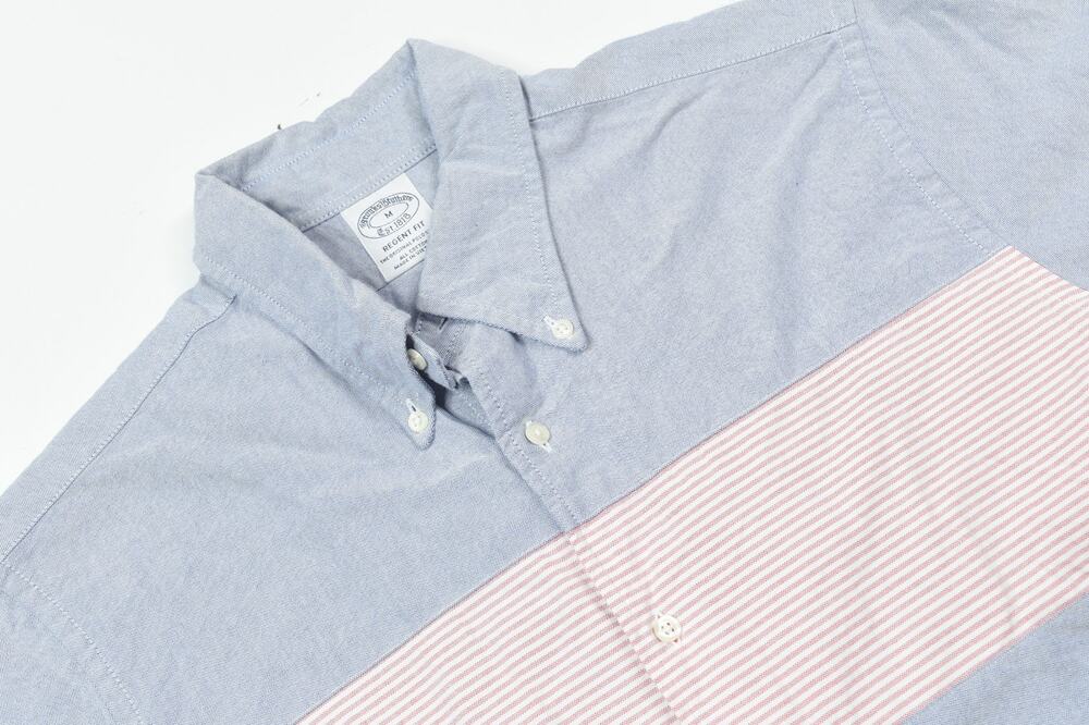 Brooks Brothers Oxford Shirt Mens Medium Blue Red Short Sleeve Button-Down